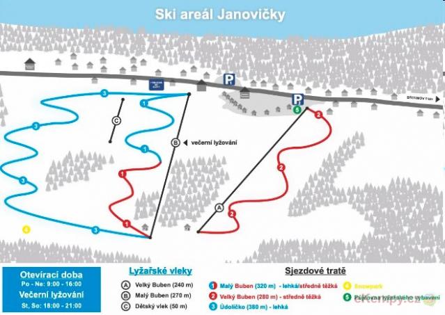 Stellplatz Arkáda Schéma sjezdovky na Janovičkách