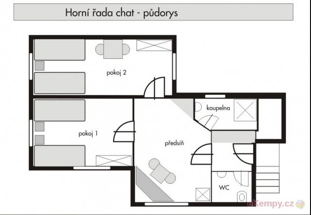 Rekreační středisko Královec 4L Bungalov horní, vlastní koupelnou a WC, lednice, konvice